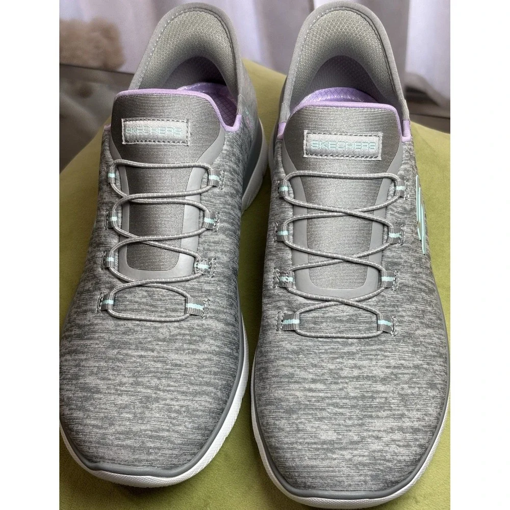 SKECHERS Slip-ins Women's Heathered Gray/Purple Memory Foam Walking Sneaker